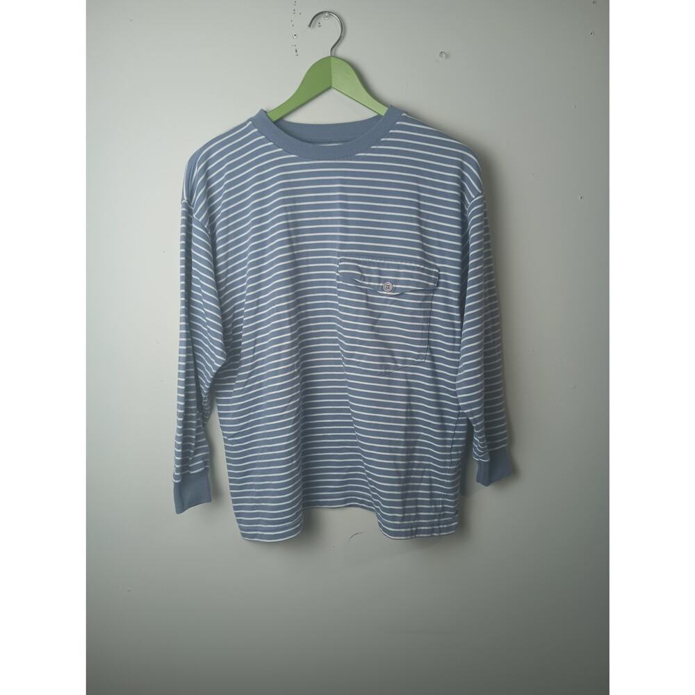 Gabriella's Choice‎ Vtg Women Long sleeve Crewneck Blue White Striped Pocket M